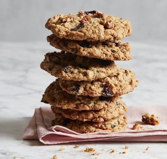 Healthy and tasty vegan oatmeal cookies with raisins